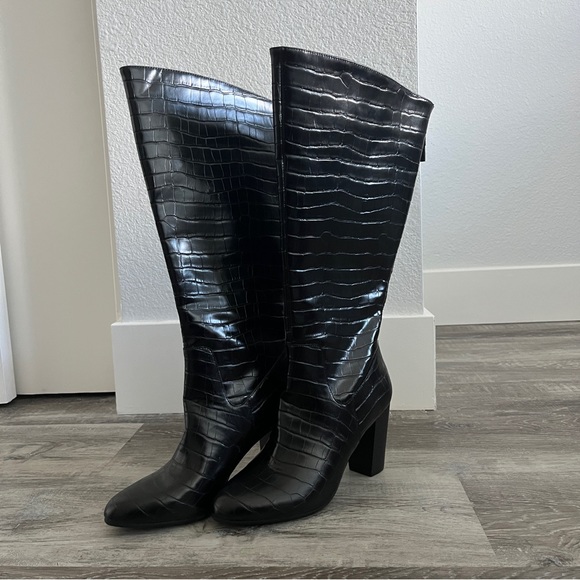 Anne Klein Croc Calf Length Boots (Wide) - Picture 3 of 5